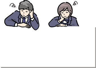 メッセージの上にちょこんと乗せるのに最適な下の何かに対して残念な気持ちの高校生男女のイラスト白フチあり