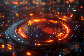 Futuristic City Interface With Glowing Circle