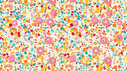 Obraz premium Seamless Colorful Abstract Pattern with Playful Shapes and Confetti (AI Generated)
