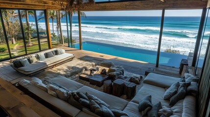 Obraz premium Coastal Modern Living Room with Ocean View