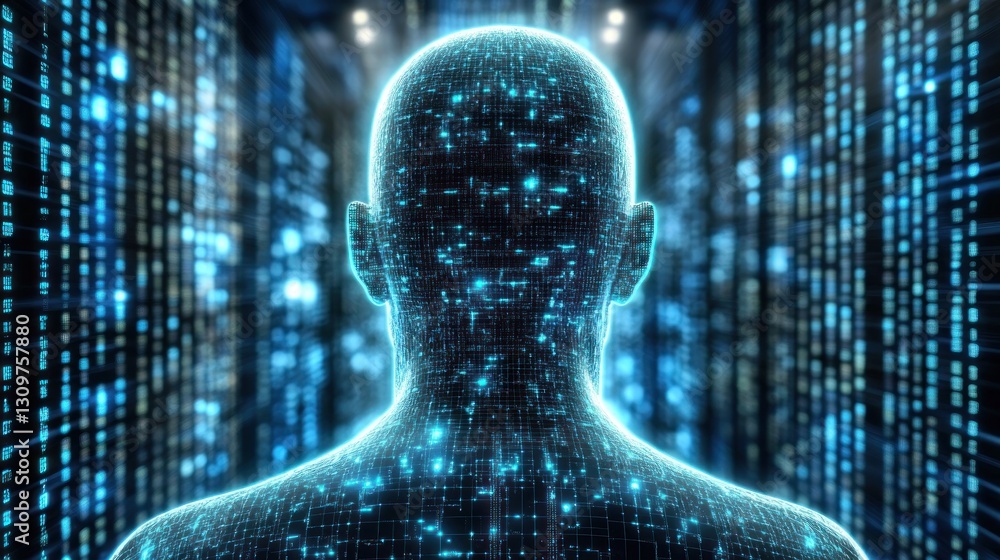 Aufkleber digital human back view in binary code