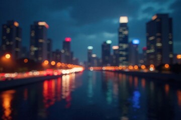 Naklejka premium Blurred cityscape at night reflecting economic turmoil, shadows, struggle
