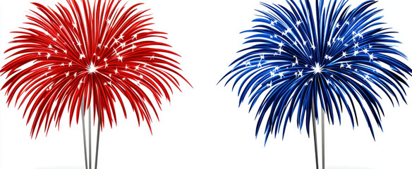 Red and blue fireworks with sparkling stars, symbolizing celebration and patriotism. Perfect for festive occasions and national holidays