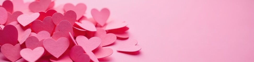 Obraz premium Pile of small paper hearts, pink backdrop, close-up view, heartshaped, pattern, close up