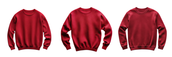 Three Varieties of Red Sweaters on a Transparent Background