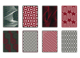 Playing card deck cover design set, back side reverse of game cards with geometry and abstract lines patterns