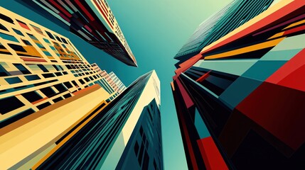 Fototapeta premium Abstract Cityscape Colorful Geometric Skyscrapers