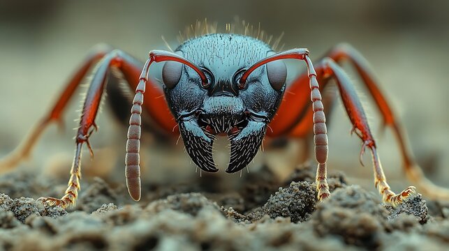 Black ant stepping out of its anthill onto uneven ground showcasing the unity of its colony