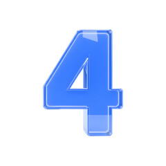 Obraz premium High-resolution 3D render of a blue glass number 4 with a glossy, reflective surface, isolated on a transparent background, representing numerals, modern design, and digital aesthetics