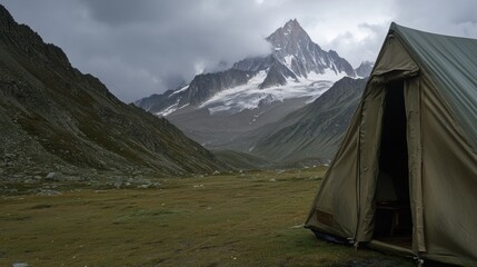 Mountain Campsite Under Cloudy Sky (1)