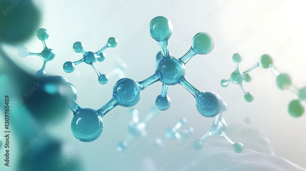 Aufkleber a 3d visualization of biomolecules in a fluid environment, with molecules floating in motion through