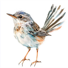 Fototapeta premium Watercolor Wren Illustration: Detailed Bird Portrait, Songbird Art, Natural History, Realistic Painting, Wildlife Art