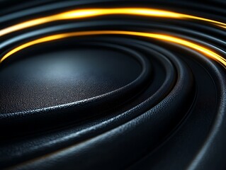 Sleek metallic texture with circular golden lines on a dark surface