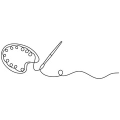 Paint palette art brush icon  continuous one line drawing  outline vector illustration