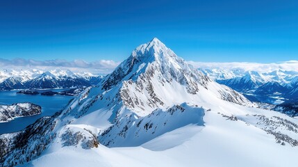 Majestic Snow-Capped Mountain Peak Overlooking a Beautiful Alpine Lake