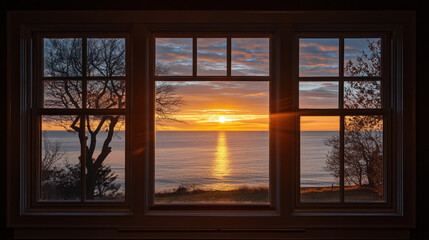 Sunset through window view nature landscape scene scenery wallpaper backdrop background