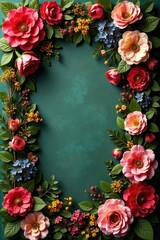 Antique-style artificial flower wall, lush blooms , background, texture