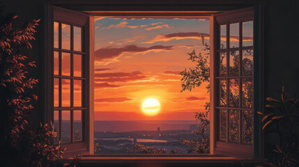 Sunset through window view nature landscape scene scenery wallpaper backdrop background