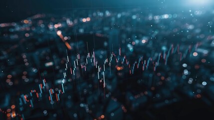 Financial investment data overlayed on a cityscape background at night