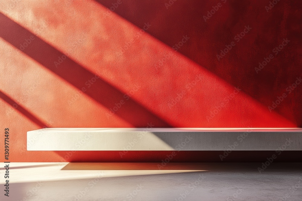 Poster Empty shelf on red wall with dramatic lighting creating high-end atmosphere