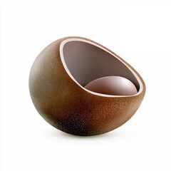 Cracked Brown Chocolate Sphere on White Background