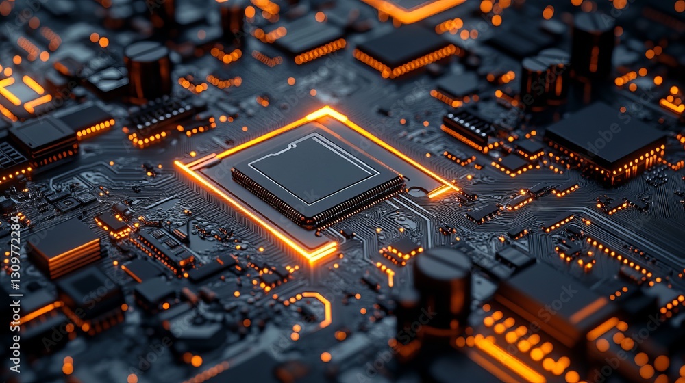 Aufkleber abstract technology background digital circuit board glowing orange lines modern design high tech in
