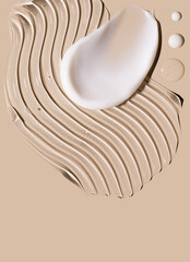 smear of creamy white texture cosmetic sample close up on beige background
