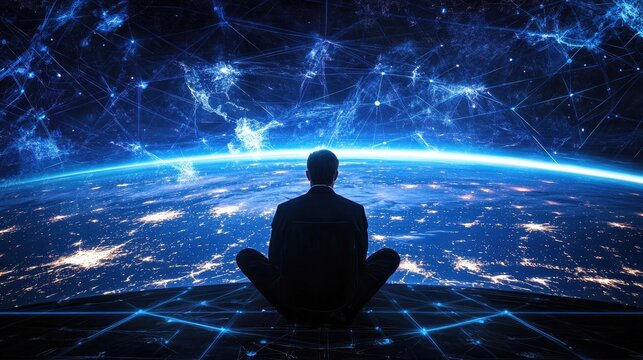 Global Connectivity, A Man Contemplates the Interconnected World
