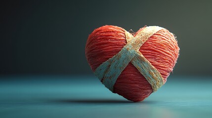 A wounded red heart with bandages gently hovering on a gradient background symbolizing emotional healing