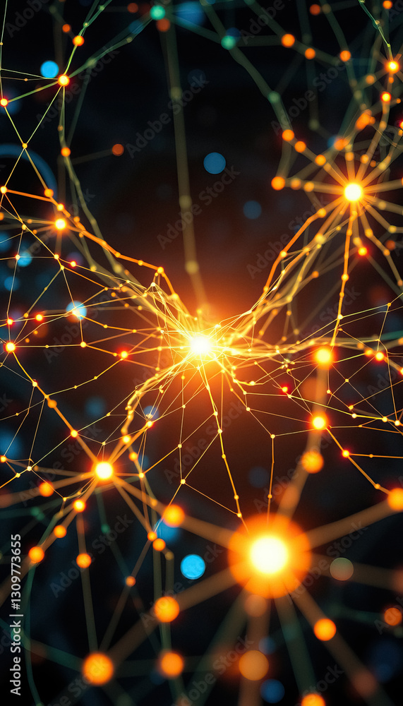 Poster Illuminated network of interconnected nodes complex information in digital age