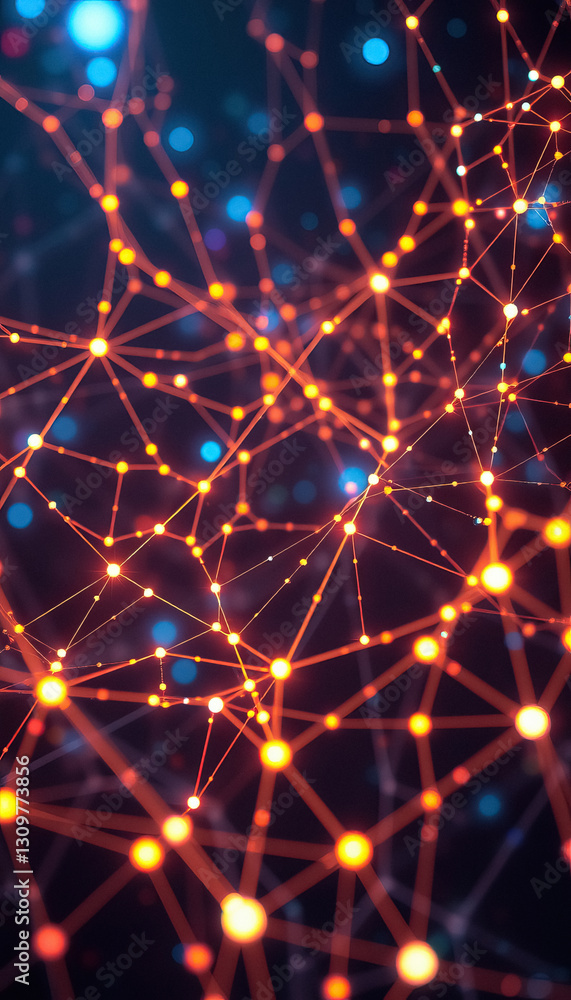 Aufkleber Network Nodes Abstract depiction of connected elements with glowing orbs and interlinking lines