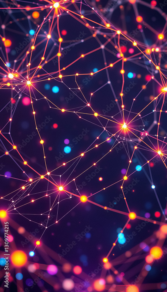 Aufkleber Abstract network of glowing nodes connected by lines on dark background visualizing data flow