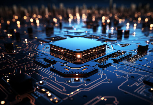 Abstract, close up of Circuits Electronic on Mainboard Technology computer background