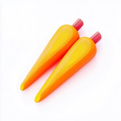 Two Glossy Orange Carrots on White Background