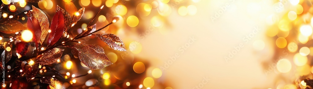 Poster a soft, glowing background with warm hues and sparkling bokeh effects, complemented by delicate autu