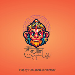 Hanuman with Hindi text meaning Hanuman Jayanti Janmotsav celebration background for religious holiday of India