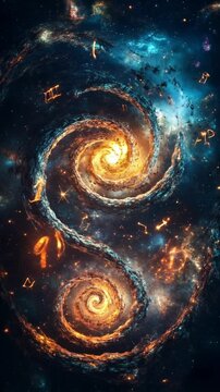 Mystical cosmic video scene with glowing galaxies, sacred symbols, and esoteric numbers. Perfect for astrology, numerology, tarot, and spiritual themes. Ideal for mystical and fantasy projects