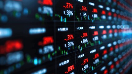 Fototapeta premium A digital screen displaying financial data with numbers and graphs