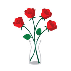 Obraz premium Red roses in a glass vase On white background