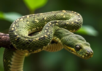 Obraz premium Magnificent Green Tree Python: A Close-Up