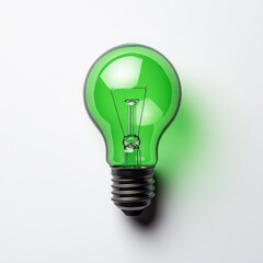 A vibrant green light bulb against a white background symbolizes eco-friendly energy innovation.