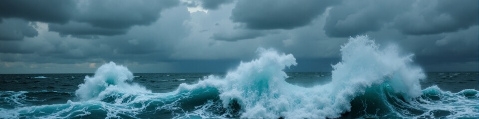 Obraz premium A large wave crashing into the ocean with a bright sun in the background
