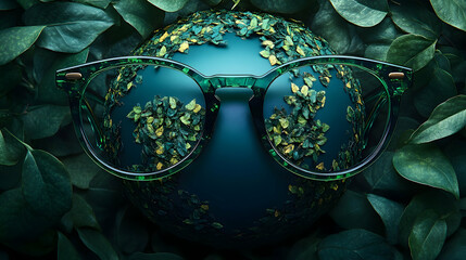 Fototapeta premium Green Earth Glasses in Lush Foliage