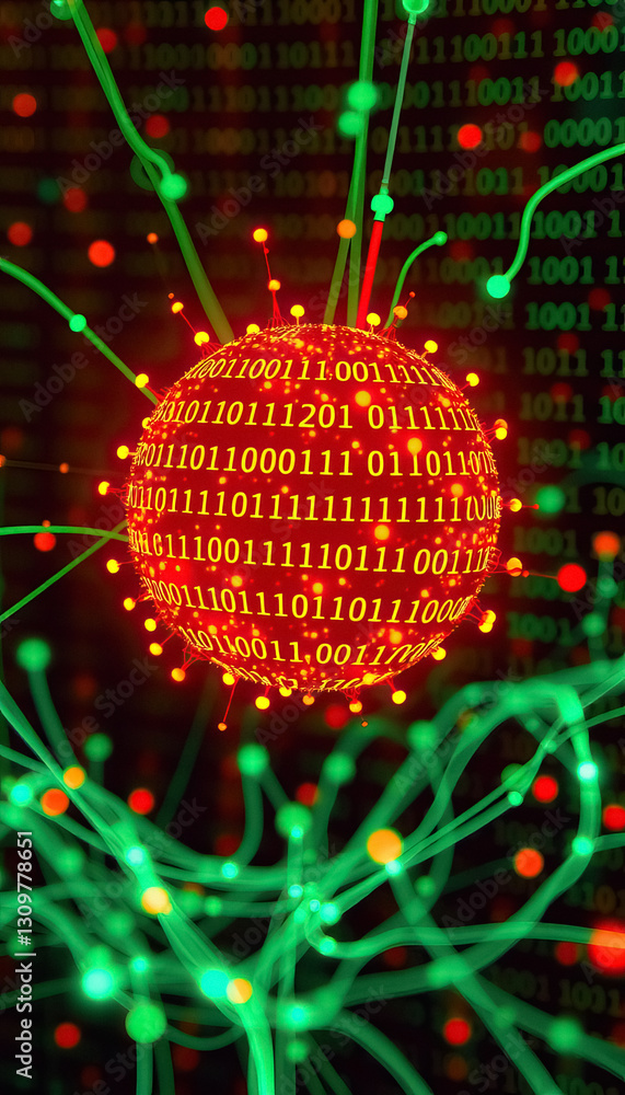 Leinwandbilder Digital network of interconnected nodes symbolizing data flow in complex system with binary code