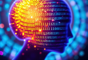 digital representation of human head filled with binary code symbolizing artificial intelligence