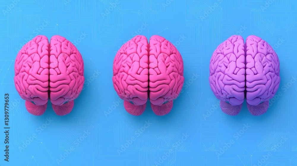 Poster colorful brain models representing different cognitive processes
