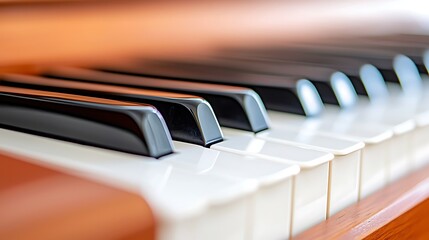 Piano keys closeup, out of focus background. Music education, performance, art, skill, hobby