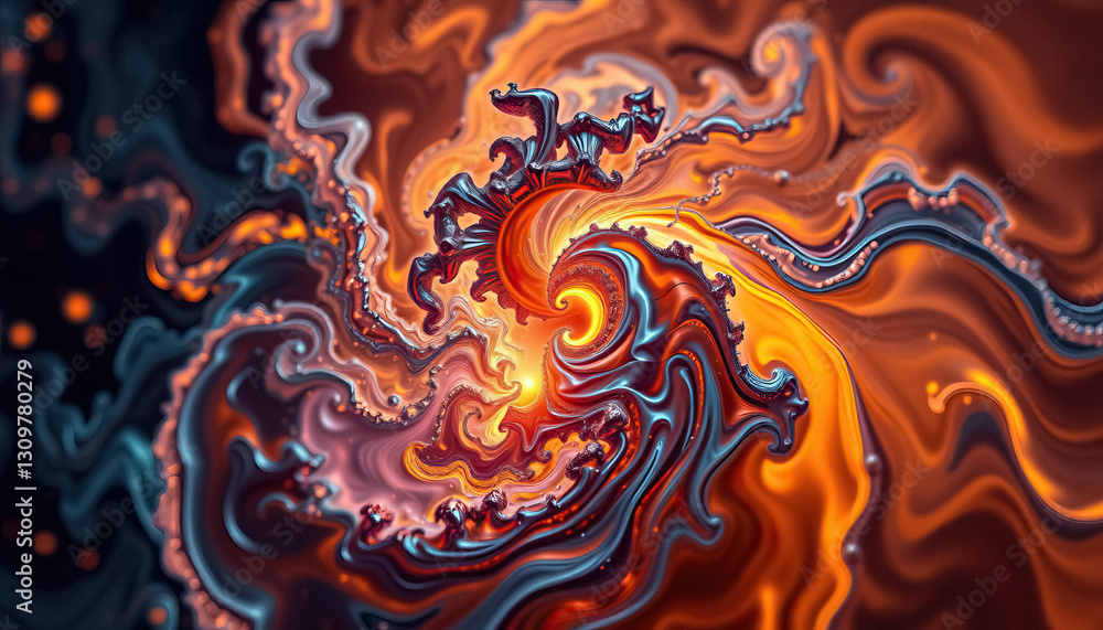 Poster fiery vortex with metallic sheen swirling like nebula abstract fractal art vibrant colors