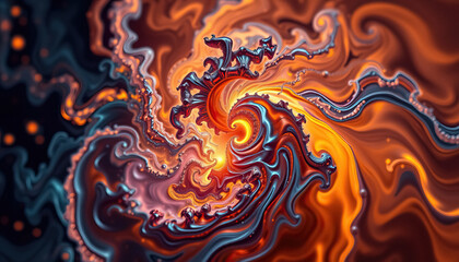 Obraz premium Fiery vortex with metallic sheen swirling like nebula abstract fractal art vibrant colors