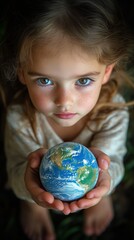 Child Holds Globe While Looking at the Camera in a Serene Indoor Setting With Natural Light